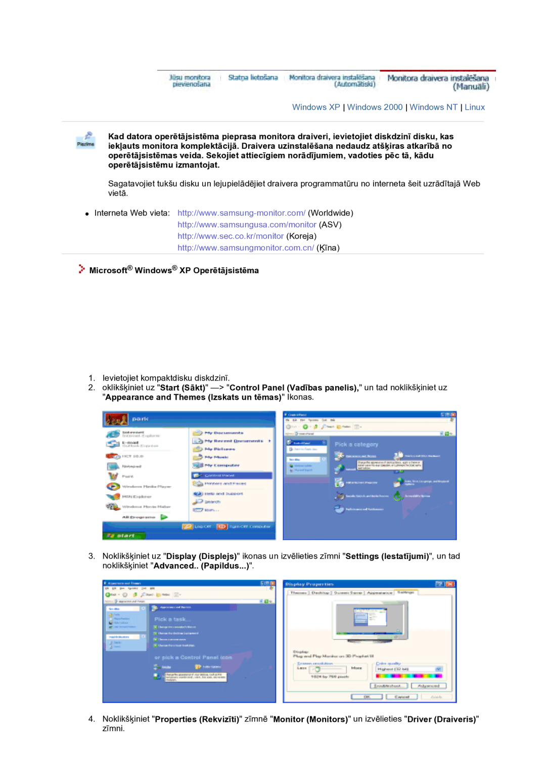 Samsung GS17VTSS/EDC manual Microsoft Windows XP Operētājsistēma 