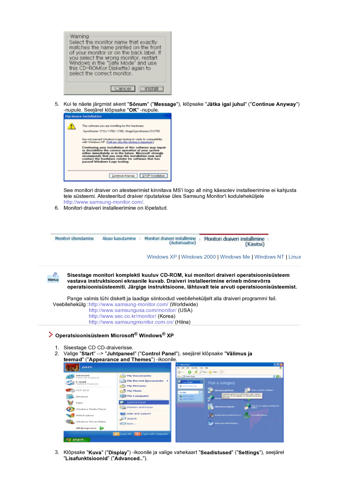 Samsung GS17VTSS/EDC manual Windows XP Windows 2000 Windows Me Windows NT Linux 