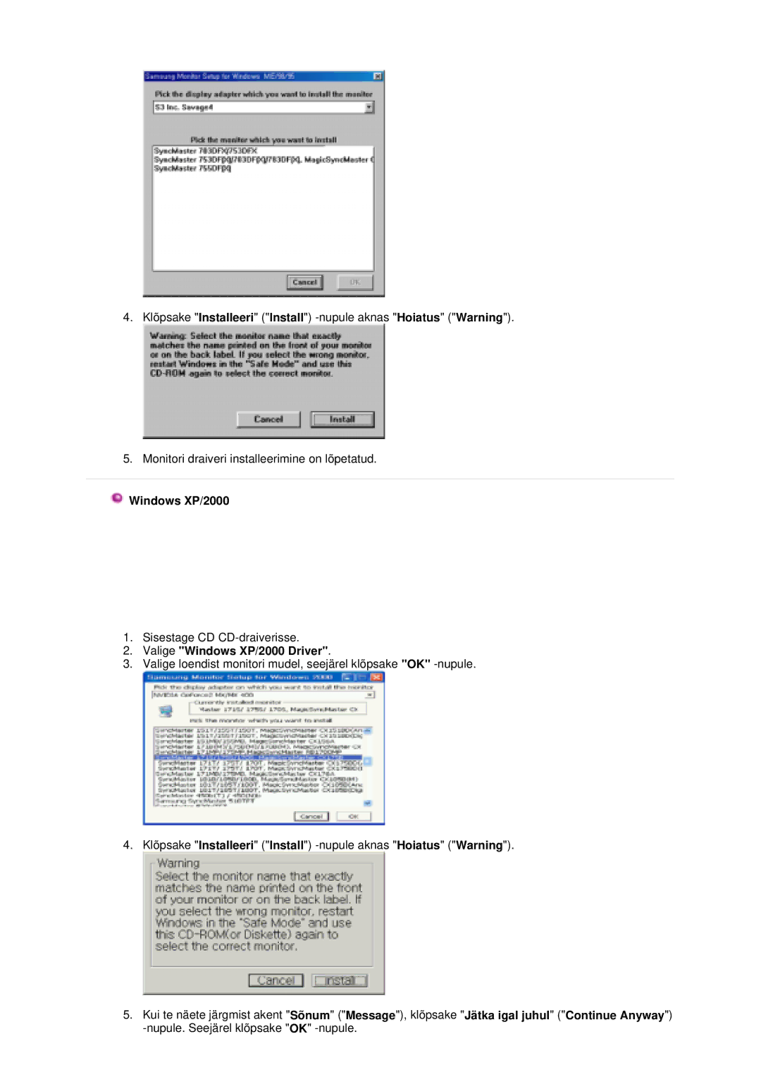 Samsung GS17VTSS/EDC manual Windows XP/2000 