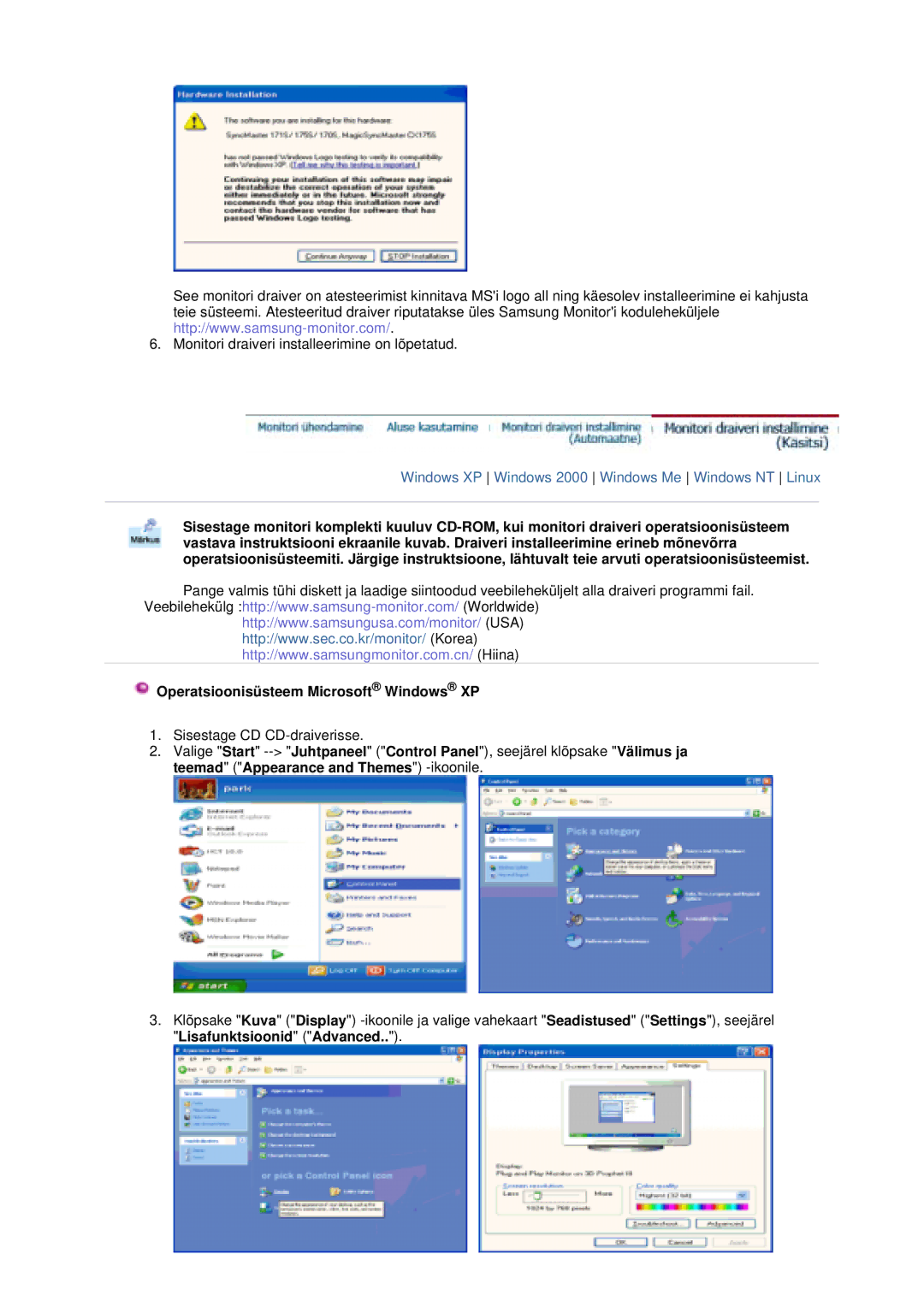 Samsung GS17VTSS/EDC manual Windows XP Windows 2000 Windows Me Windows NT Linux 