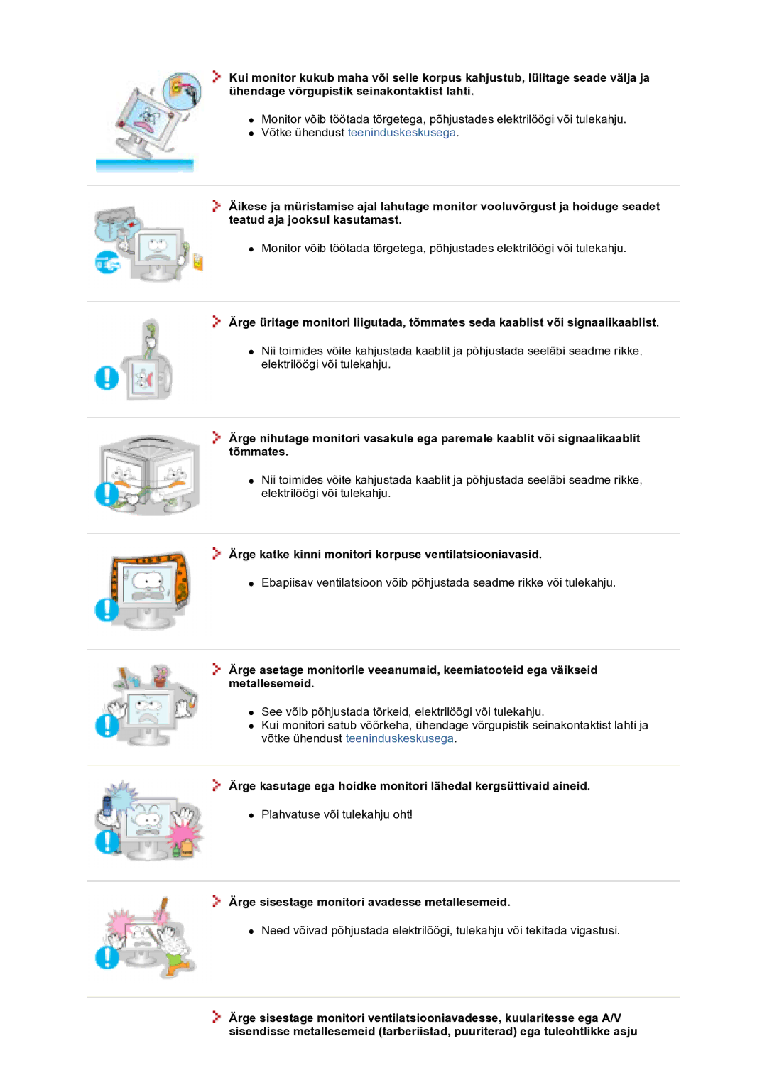 Samsung GS17VTSS/EDC manual Ärge katke kinni monitori korpuse ventilatsiooniavasid 