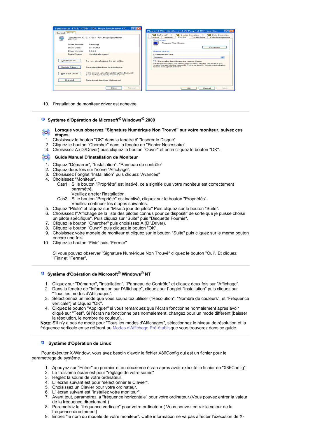 Samsung GS19ESSS/EDC manual Guide Manuel DInstallation de Moniteur, Système dOpération de Microsoft Windows NT 