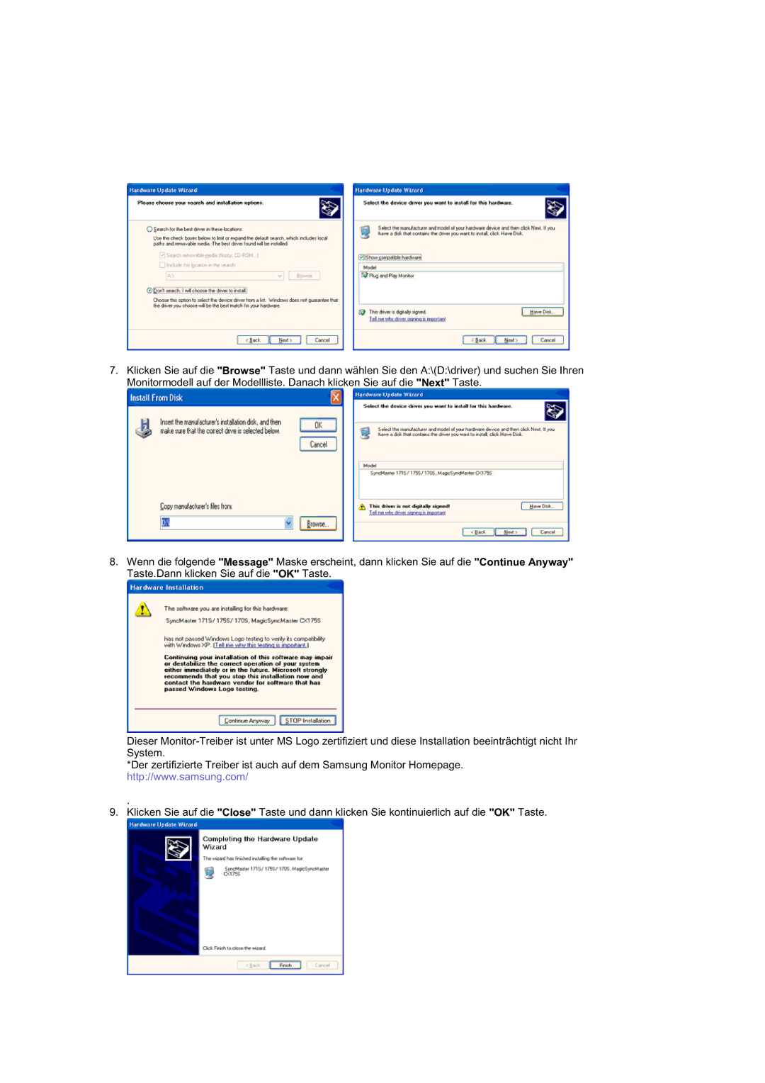 Samsung GS19ESSS/EDC manual Wenn die folgende Message Taste.Dann klicken Sie auf die 