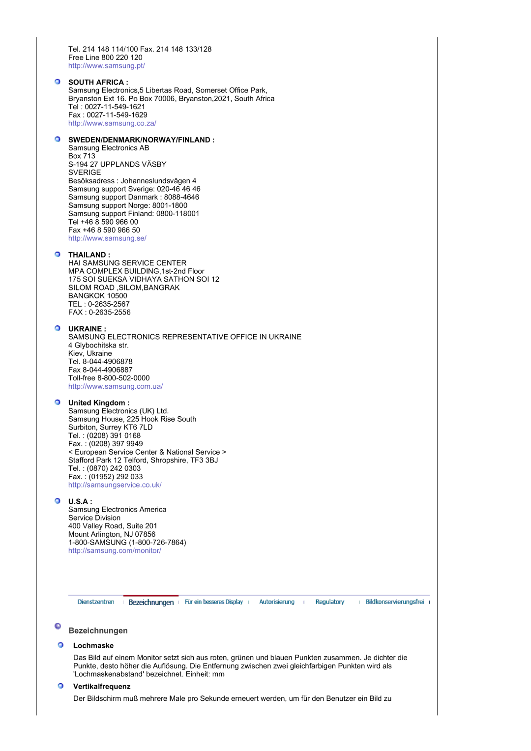 Samsung GS19ESSS/EDC manual Bezeichnungen, United Kingdom, Lochmaske, Vertikalfrequenz 