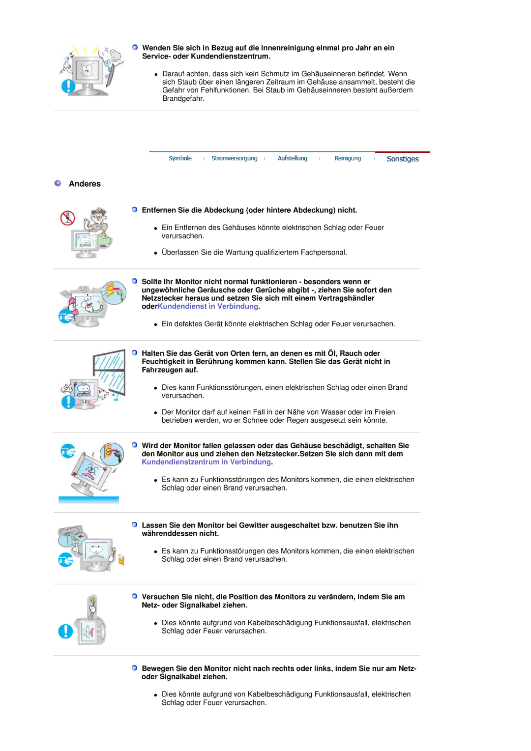 Samsung GS19ESSS/EDC manual Anderes, Entfernen Sie die Abdeckung oder hintere Abdeckung nicht 