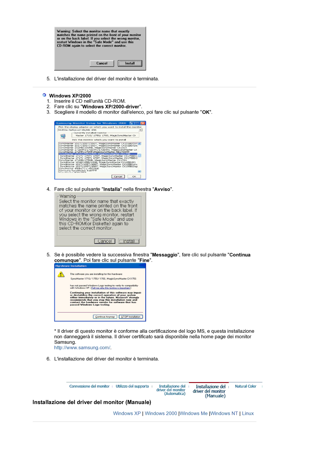 Samsung GS19ESSS/EDC manual Fare clic su Windows XP/2000-driver 