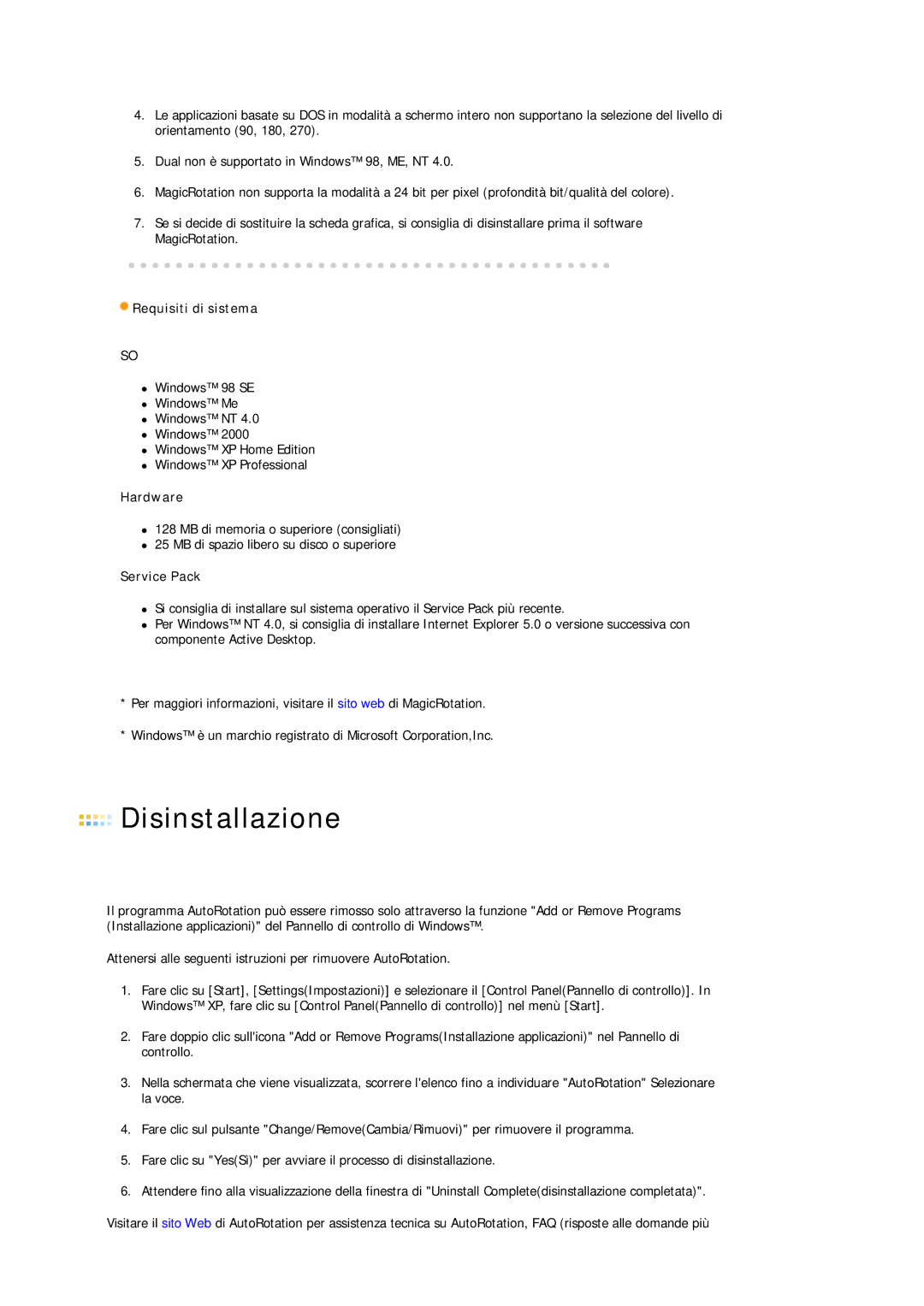 Samsung GS19ESSS/EDC manual Disinstallazione 