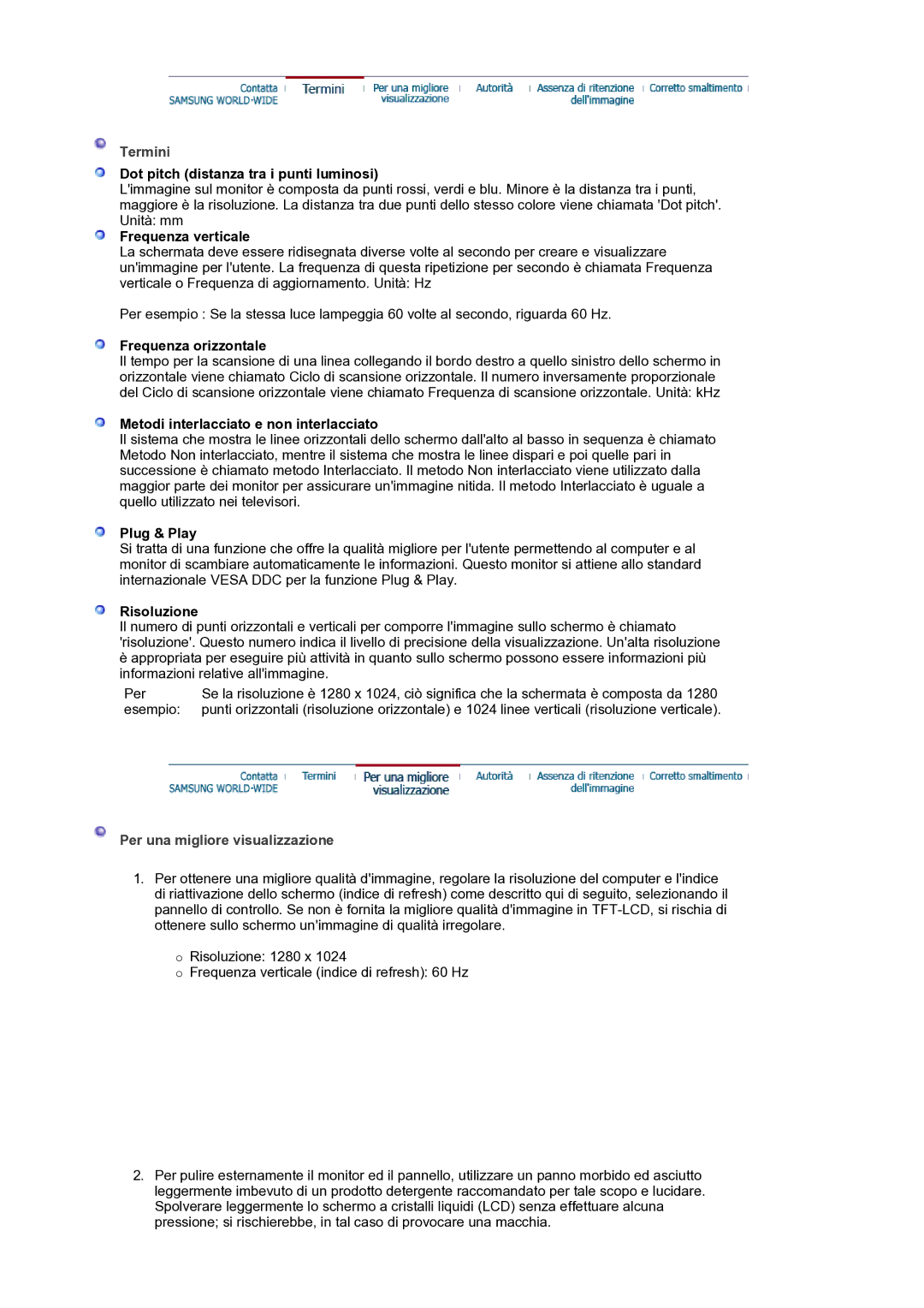 Samsung GS19ESSS/EDC manual Termini, Per una migliore visualizzazione 