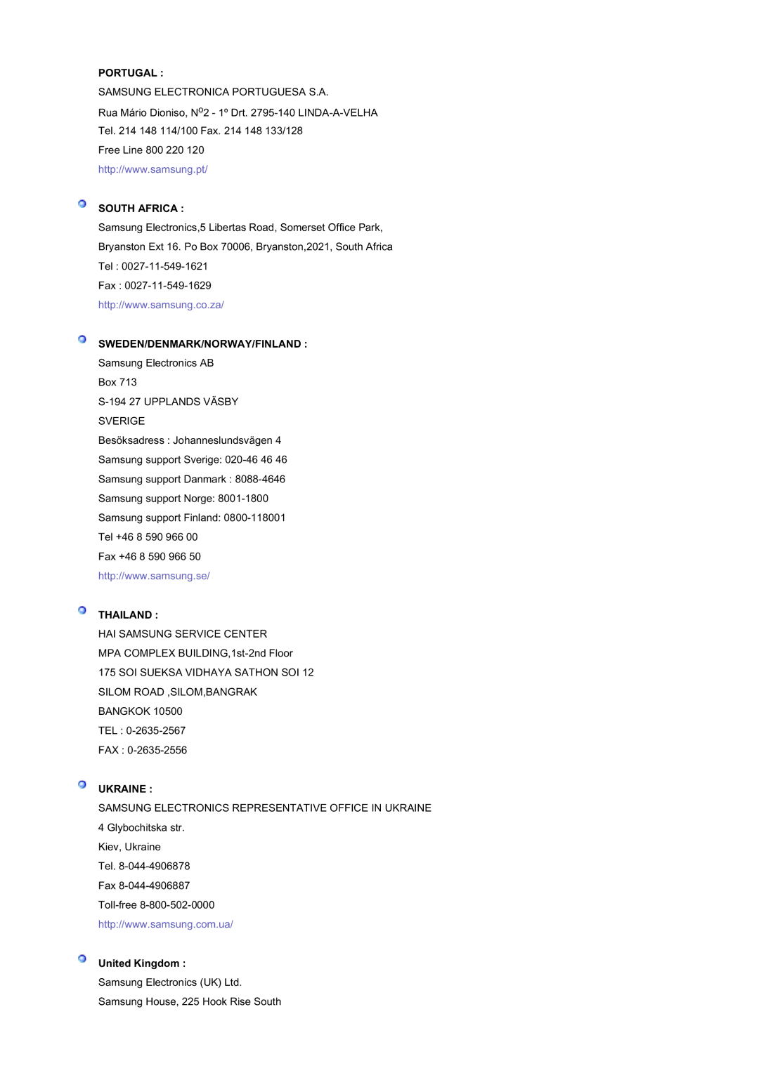 Samsung GS19ESSS/EDC manual Portugal, United Kingdom 