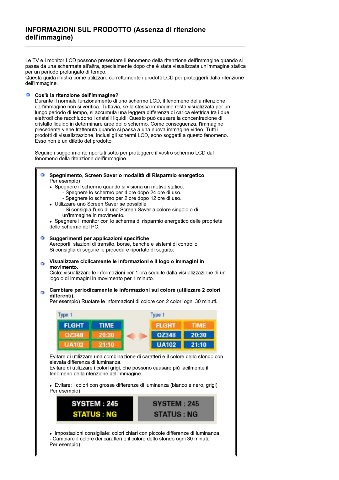 Samsung GS19ESSS/EDC manual Cosè la ritenzione dellimmagine?, Suggerimenti per applicazioni specifiche 