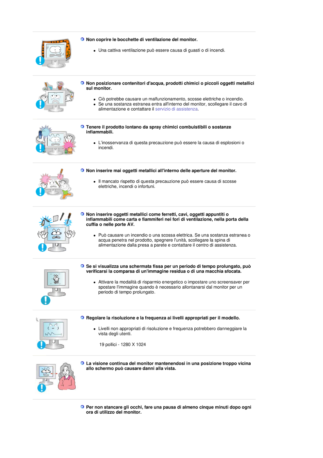 Samsung GS19ESSS/EDC manual Non coprire le bocchette di ventilazione del monitor 