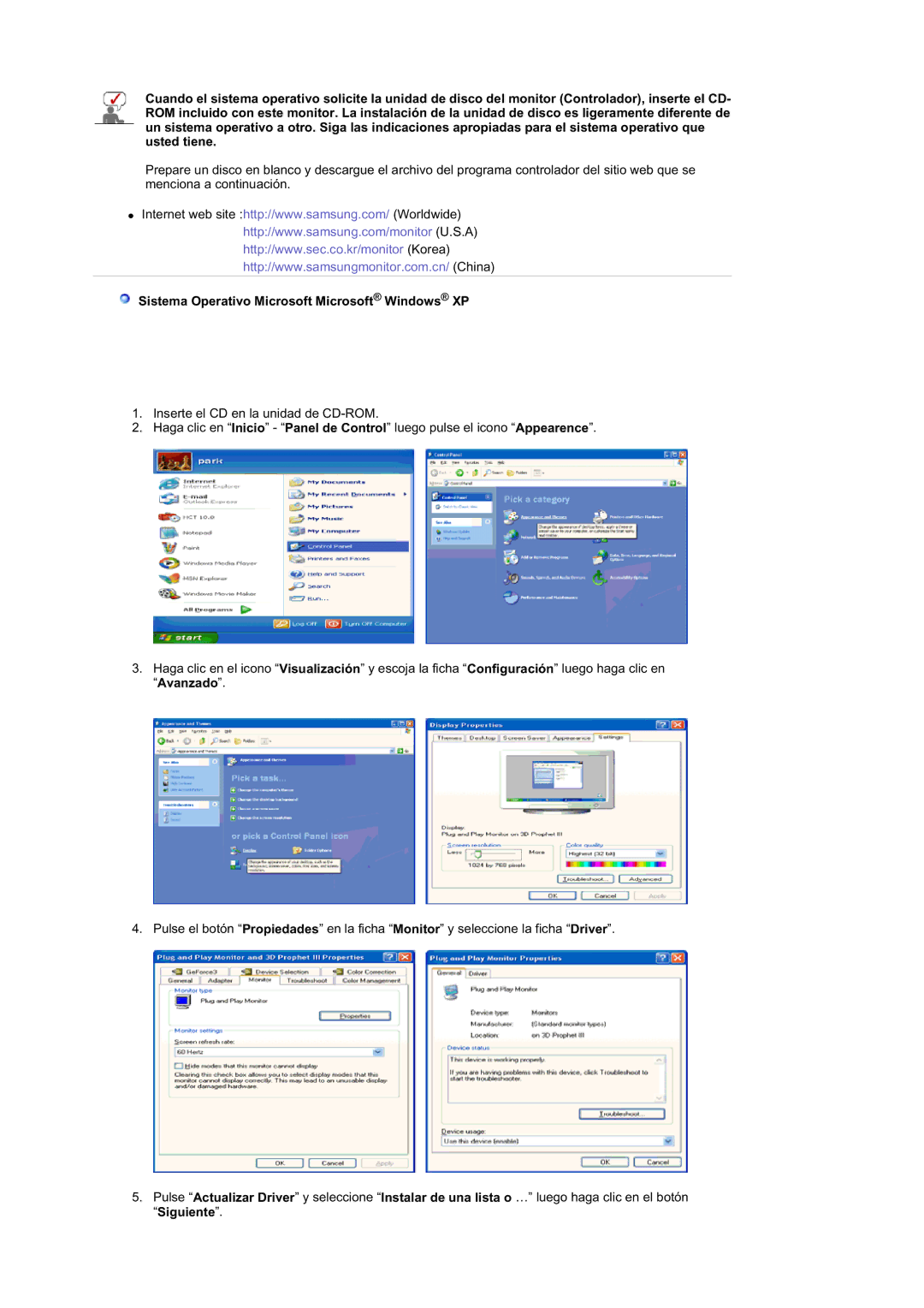 Samsung GS19ESSS/EDC manual Sistema Operativo Microsoft Microsoft Windows XP 