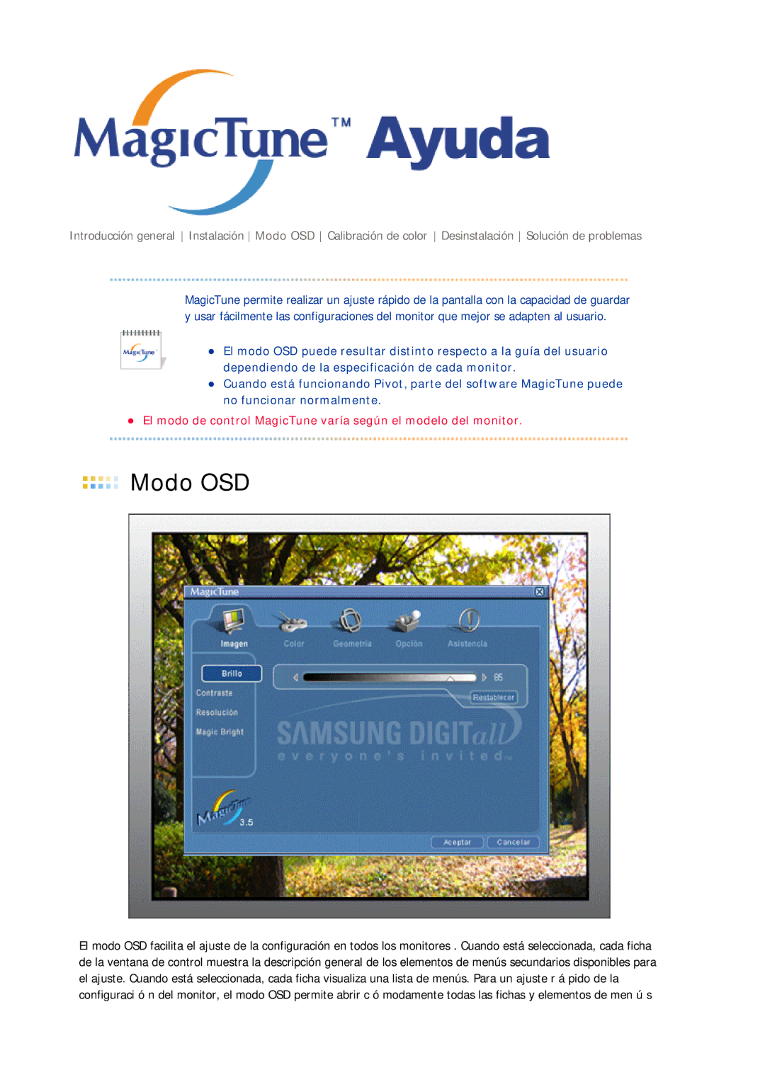 Samsung GS19ESSS/EDC manual Modo OSD 