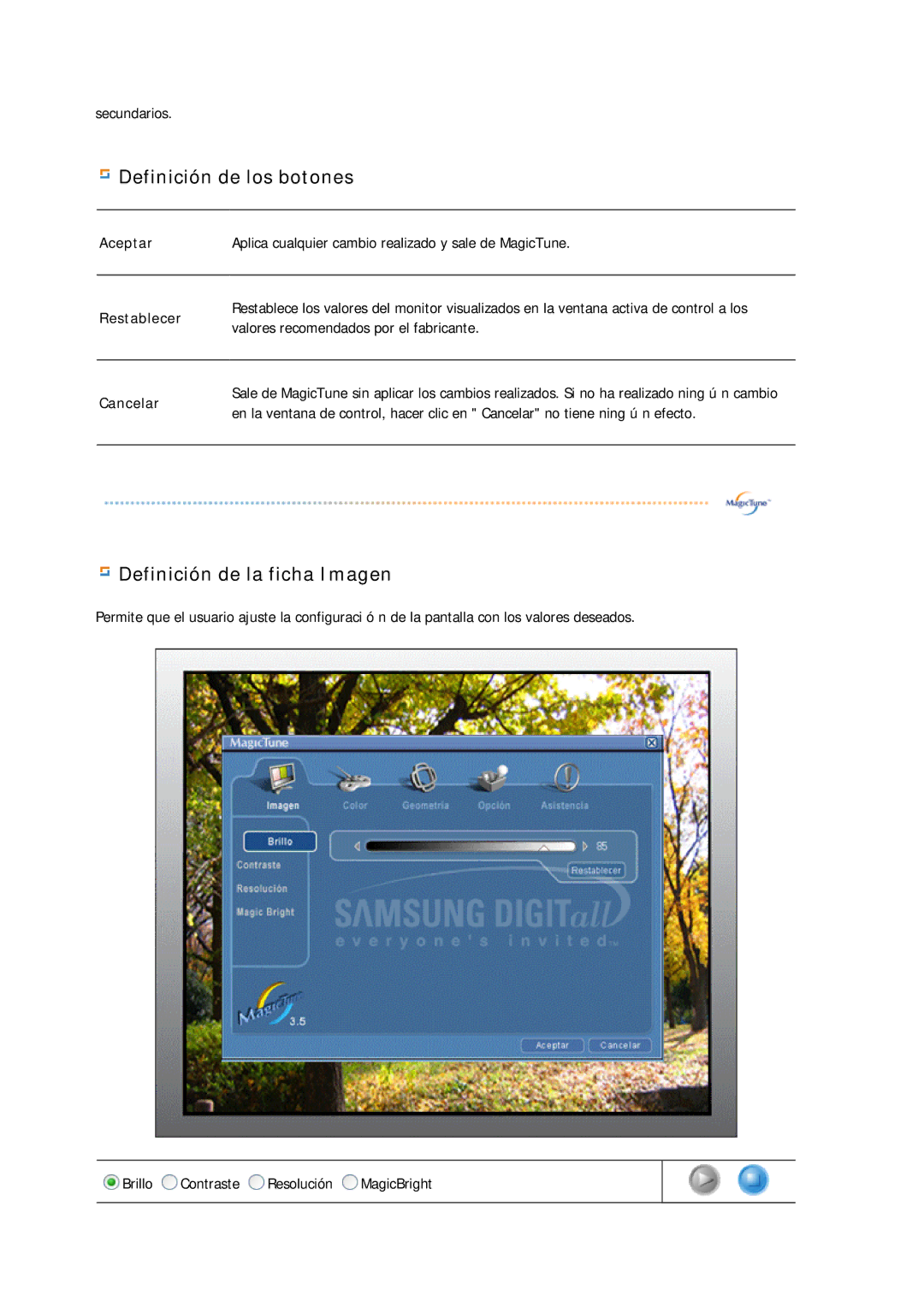 Samsung GS19ESSS/EDC manual Definición de los botones 