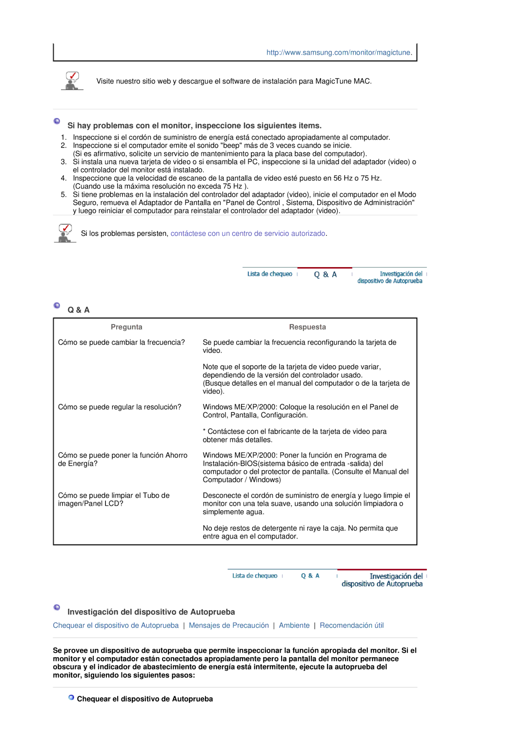 Samsung GS19ESSS/EDC manual Investigación del dispositivo de Autoprueba, Pregunta, Respuesta 