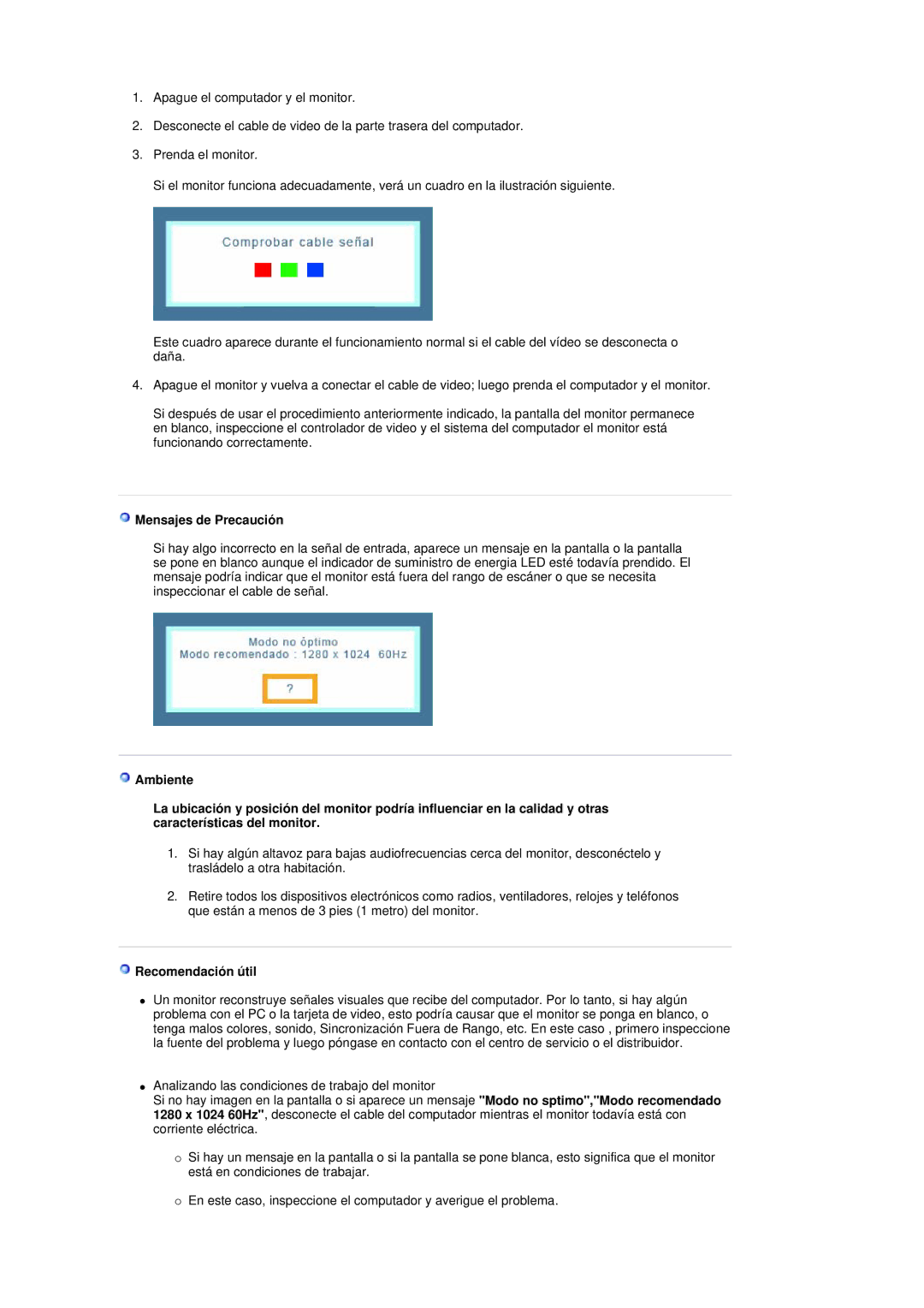 Samsung GS19ESSS/EDC manual Mensajes de Precaución, Recomendación útil 