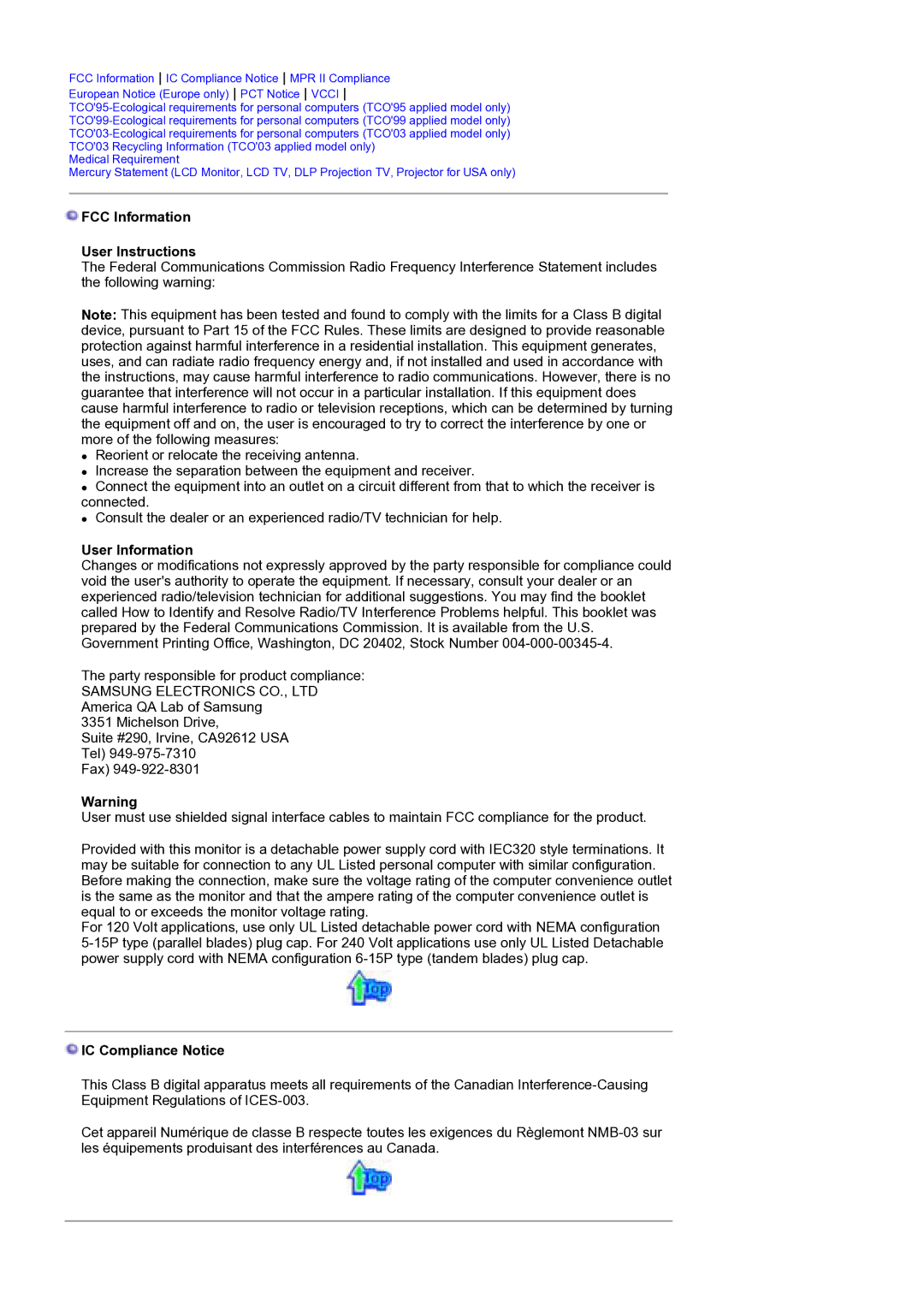 Samsung GS19ESSS/EDC manual FCC Information User Instructions, User Information, IC Compliance Notice 