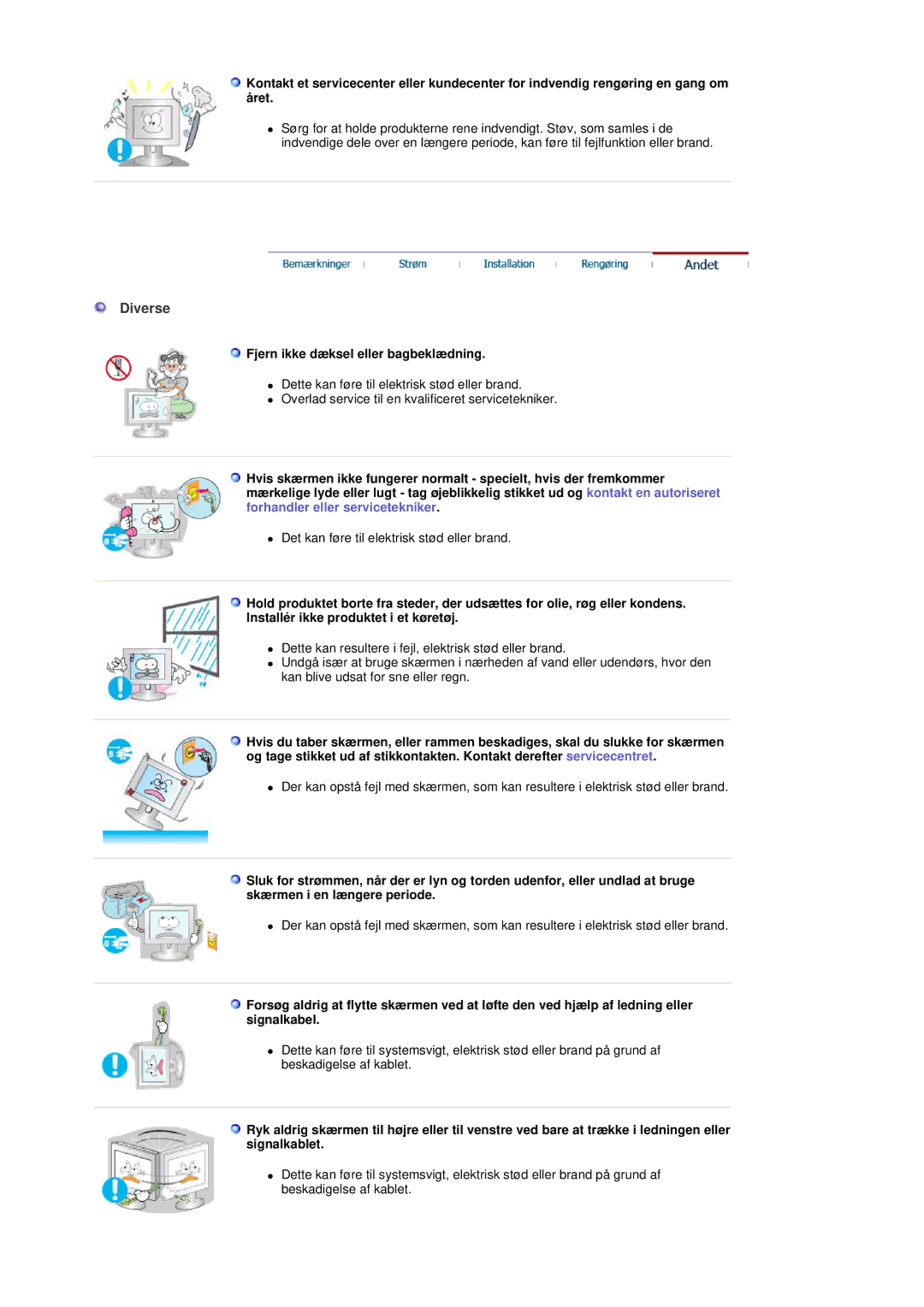 Samsung GS19ESSS/EDC manual Diverse, Fjern ikke dæksel eller bagbeklædning 