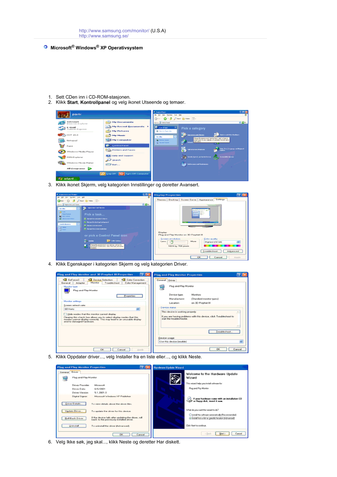 Samsung GS19ESSS/EDC manual Microsoft Windows XP Operativsystem 