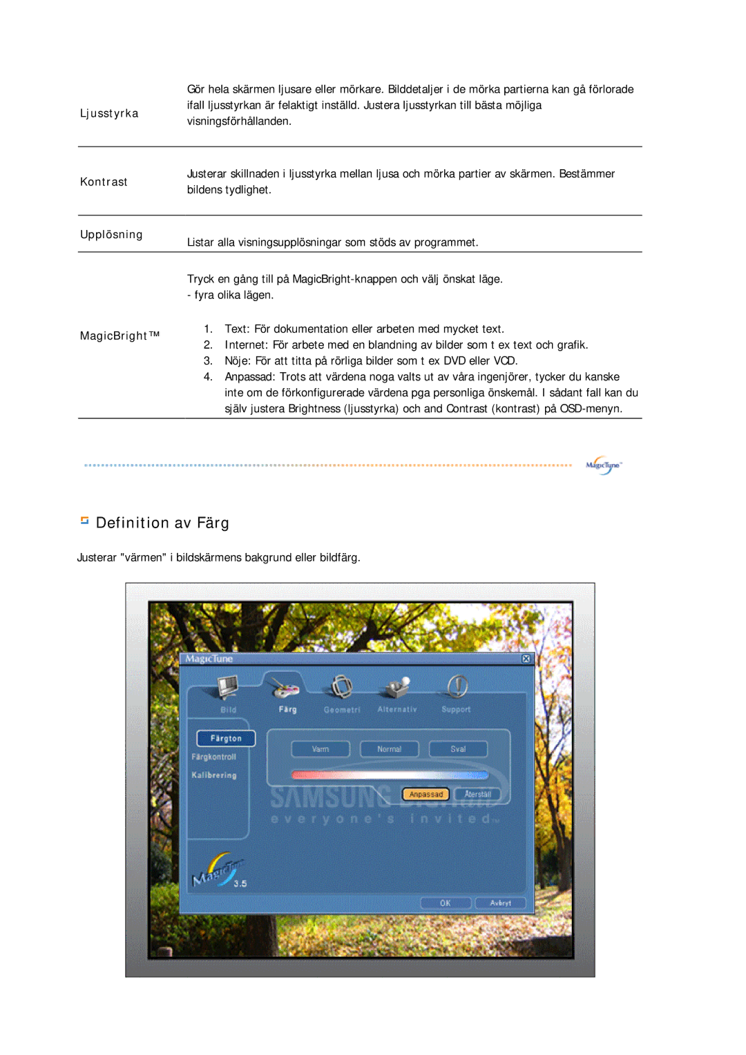 Samsung GS19ESSS/EDC manual Definition av Färg 