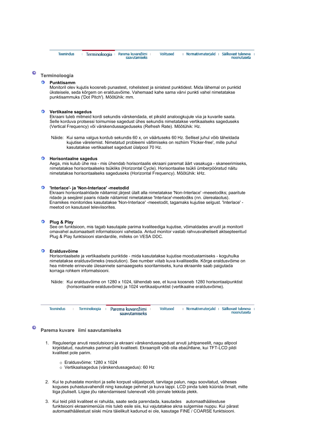 Samsung GS19ESSS/EDC manual Terminoloogia, Parema kuvare iimi saavutamiseks 