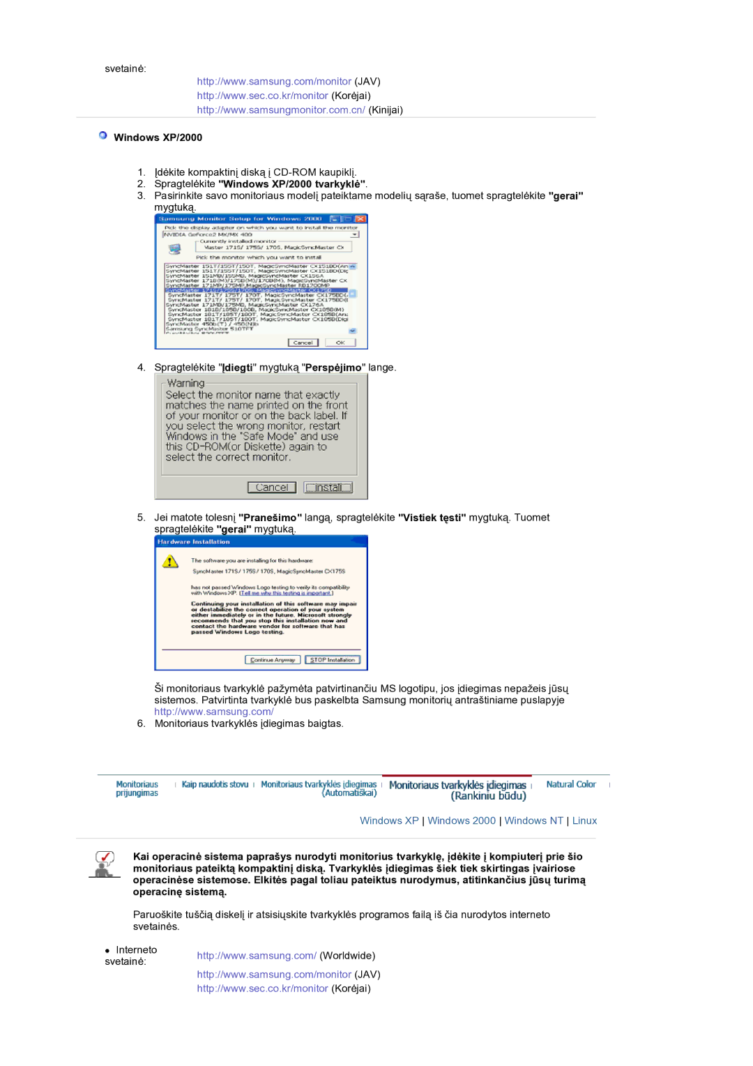 Samsung GS19ESSS/EDC manual Spragtelơkite Windows XP/2000 tvarkyklơ 