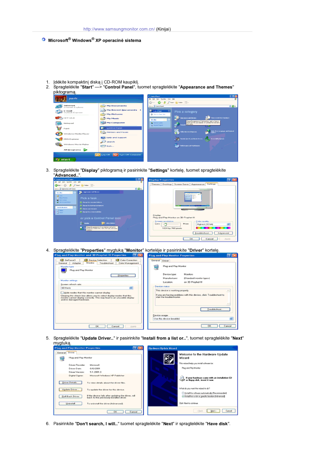 Samsung GS19ESSS/EDC manual Microsoft Windows XP operacinơ sistema 