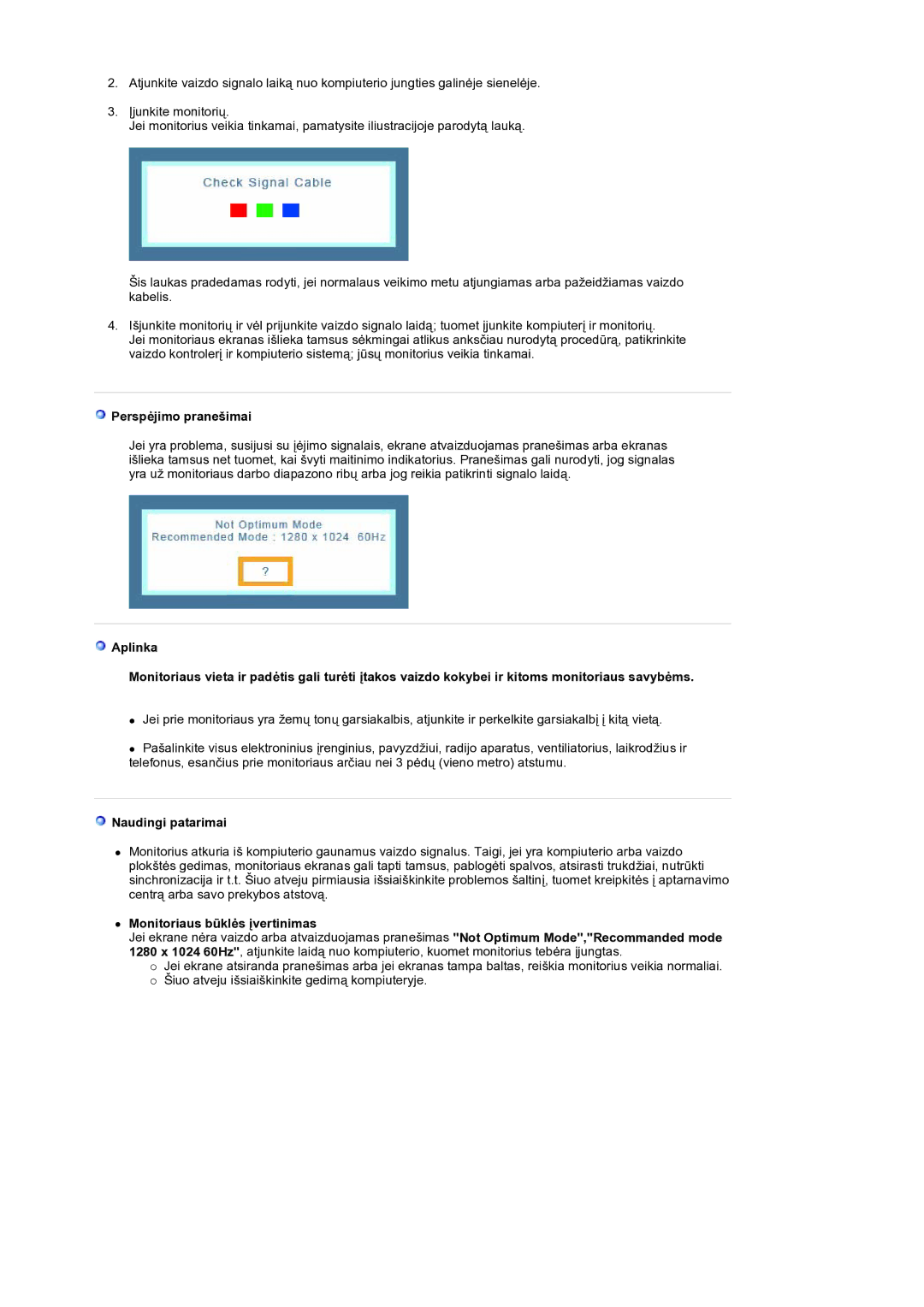 Samsung GS19ESSS/EDC manual Perspėjimo pranešimai, Naudingi patarimai, Monitoriaus būklės įvertinimas 