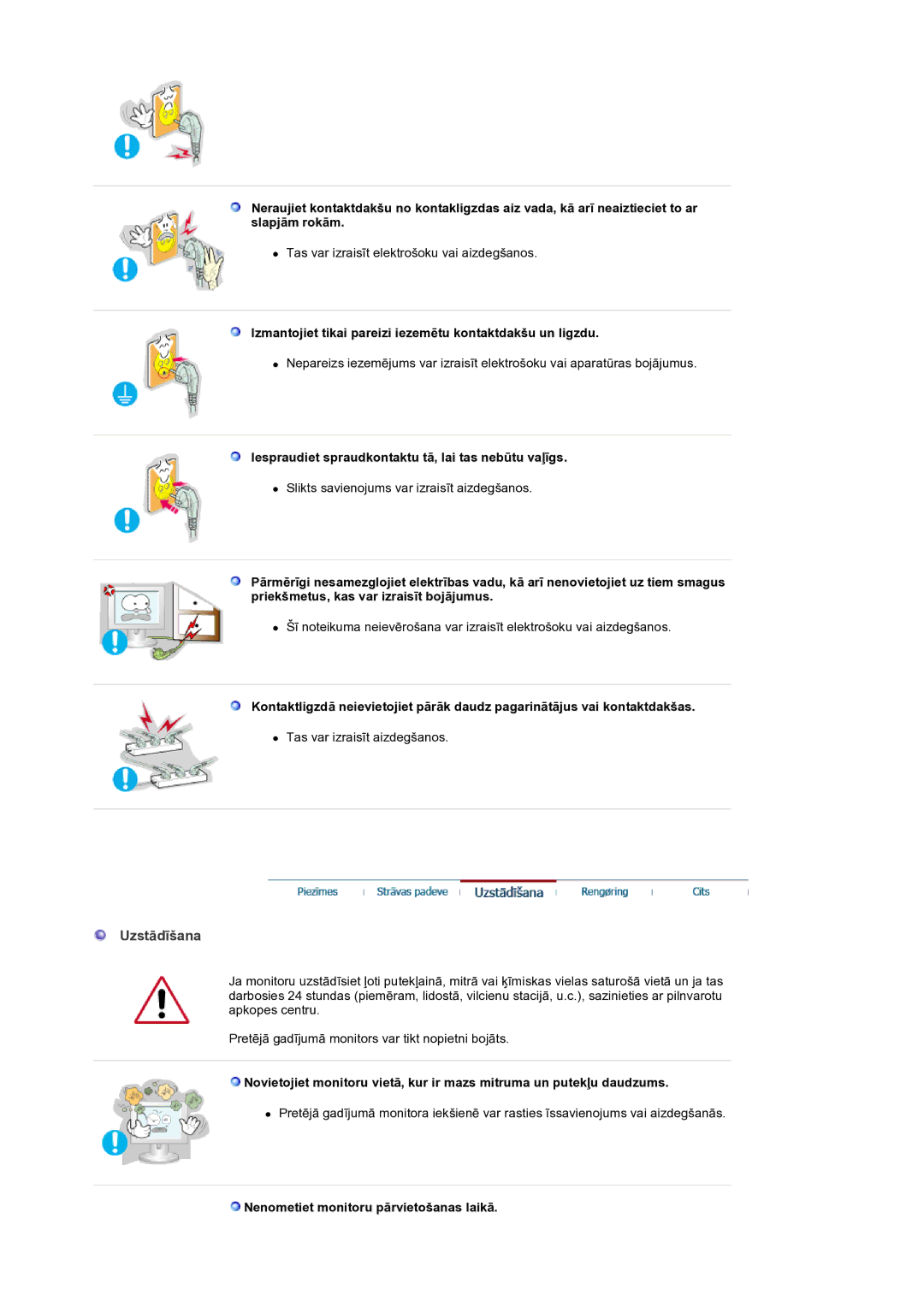 Samsung GS19ESSS/EDC manual Uzstādīšana, Izmantojiet tikai pareizi iezemētu kontaktdakšu un ligzdu 