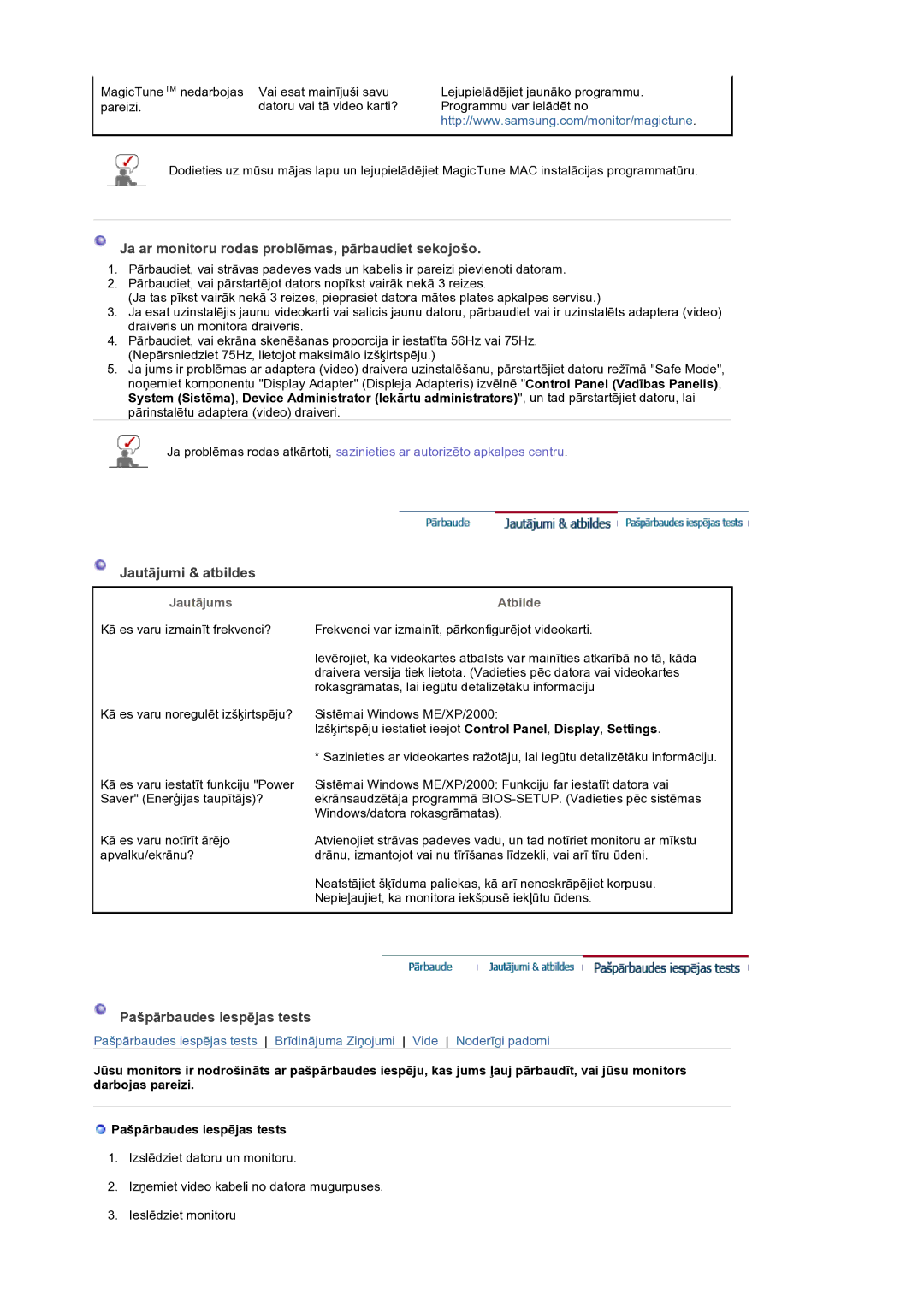 Samsung GS19ESSS/EDC manual Ja ar monitoru rodas problēmas, pārbaudiet sekojošo, Jautājumi & atbildes, Jautājums, Atbilde 