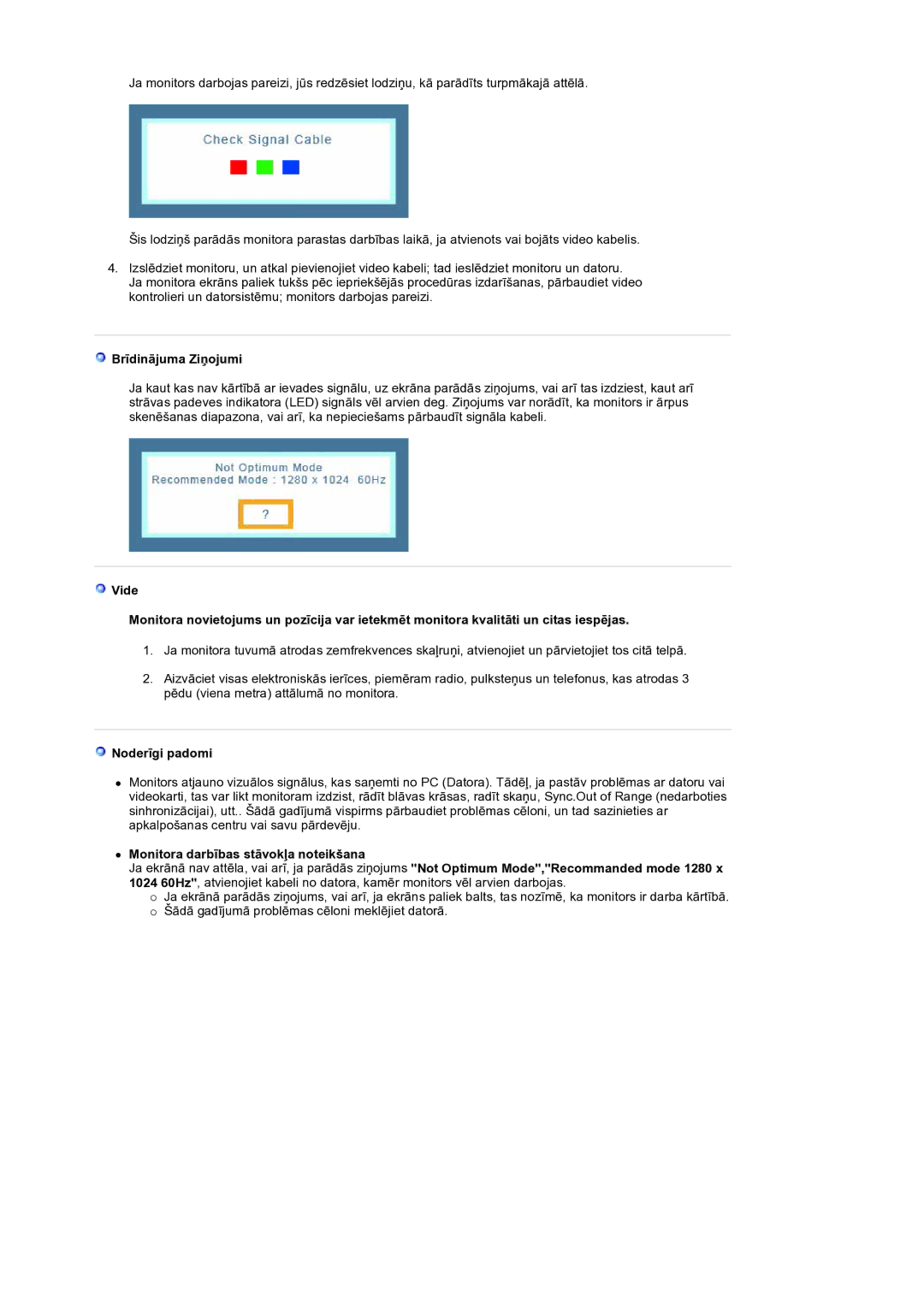 Samsung GS19ESSS/EDC manual Brīdinājuma Ziņojumi, Noderīgi padomi, Monitora darbības stāvokļa noteikšana 