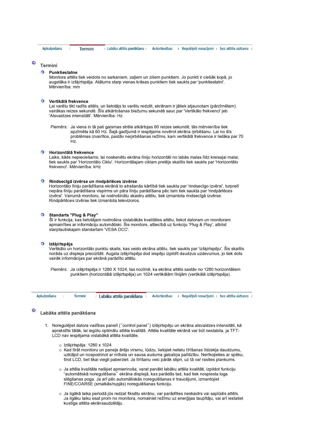 Samsung GS19ESSS/EDC manual Termini, LabƗka attƝla panƗkšana 