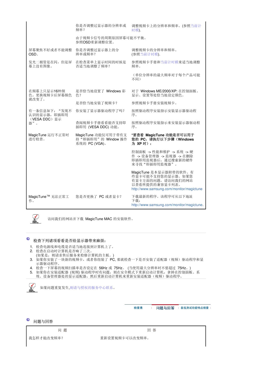 Samsung GS19ESSS/EDC manual 检查下列诸项看看是否给显示器带来麻烦： 