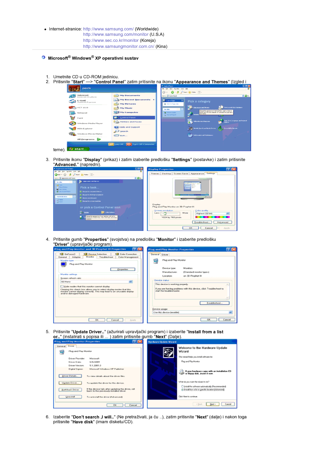 Samsung GS19ESSS/EDC manual Microsoft Windows XP operativni sustav 