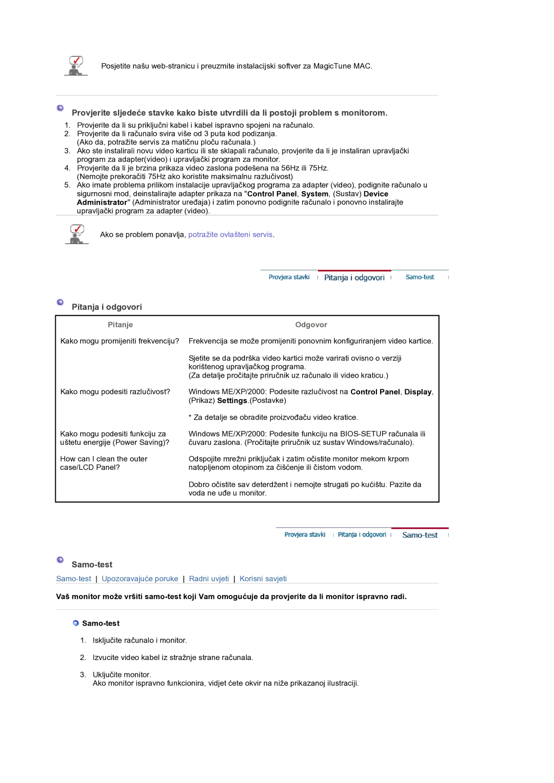 Samsung GS19ESSS/EDC manual Pitanja i odgovori, Samo-test, Pitanje Odgovor 