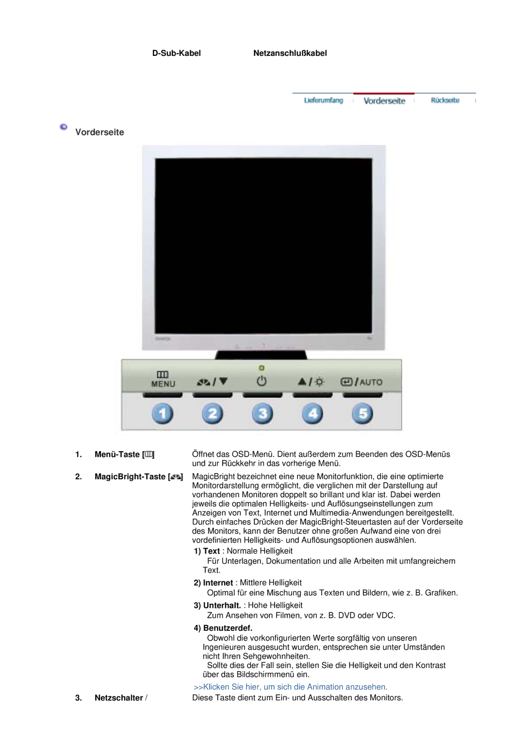 Samsung GS19VTSN/EDC, GS19VTSS/EDC, GS17VTSS/EDC, GS17VTSN/EDC manual Klicken Sie hier, um sich die Animation anzusehen 