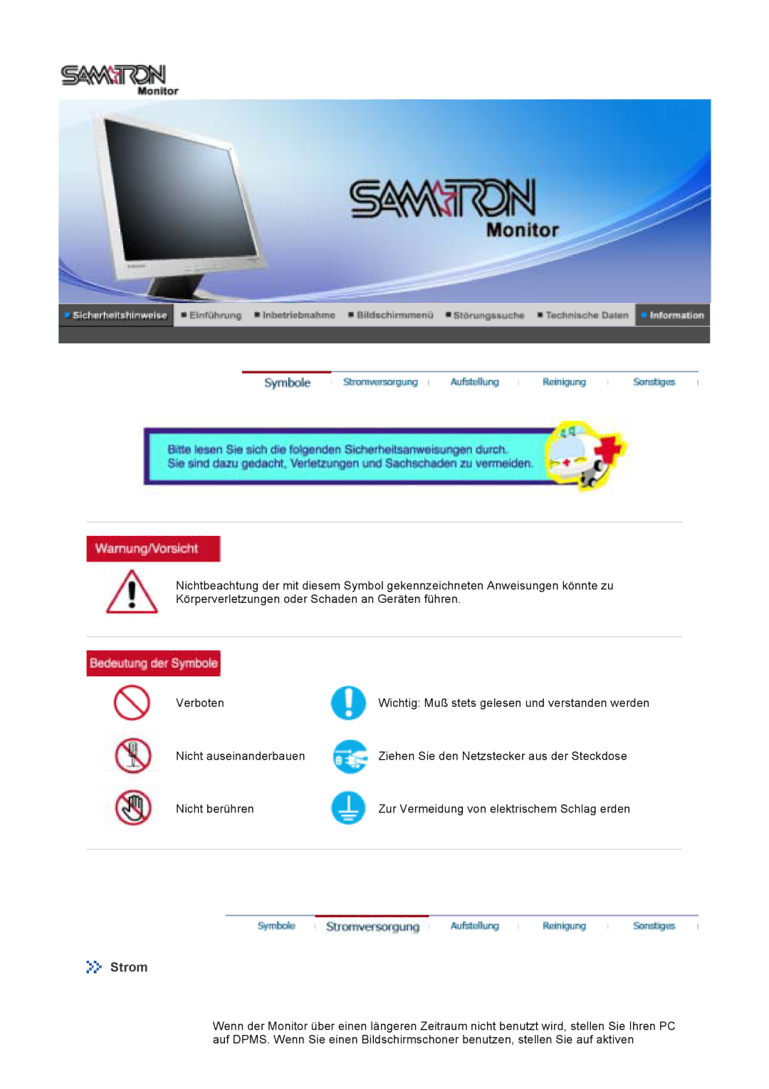 Samsung GS17VTSS/EDC, GS19VTSN/EDC, GS19VTSS/EDC, GS17VTSN/EDC manual Strom 