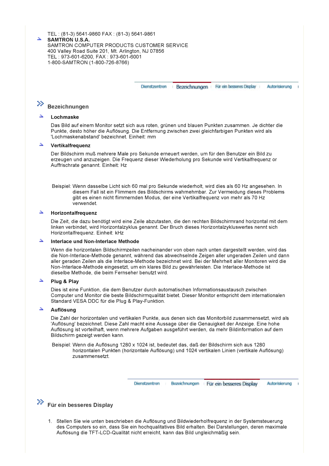 Samsung GS17VTSN/EDC, GS19VTSN/EDC, GS19VTSS/EDC, GS17VTSS/EDC manual Bezeichnungen, Für ein besseres Display 