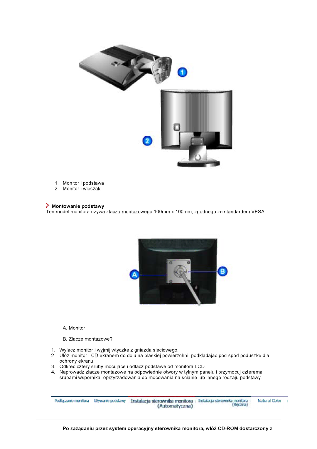 Samsung GS19VTSN/EDC, GS19VTSS/EDC, GS17VTSS/EDC, GS17VTSN/EDC manual Montowanie podstawy 