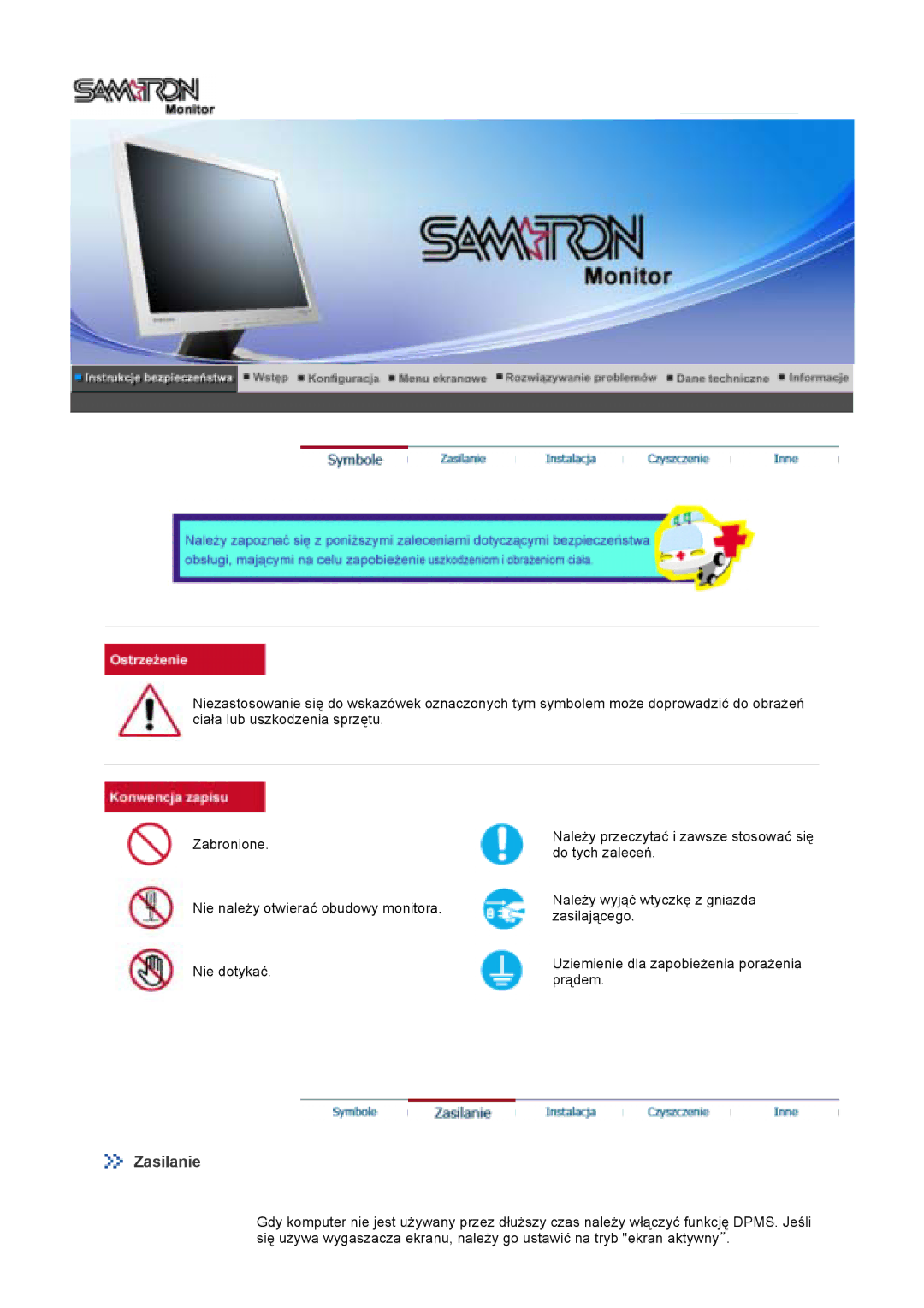 Samsung GS17VTSS/EDC, GS19VTSN/EDC, GS19VTSS/EDC, GS17VTSN/EDC manual Zasilanie 