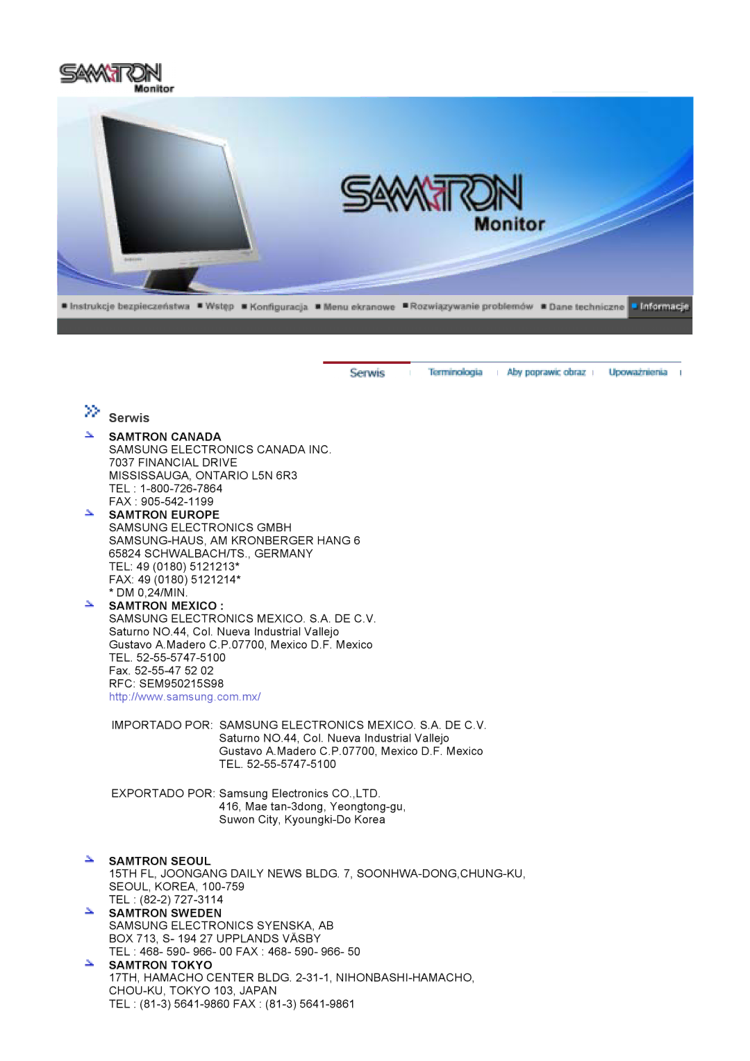 Samsung GS19VTSN/EDC, GS19VTSS/EDC, GS17VTSS/EDC, GS17VTSN/EDC manual Serwis, Samtron Europe 