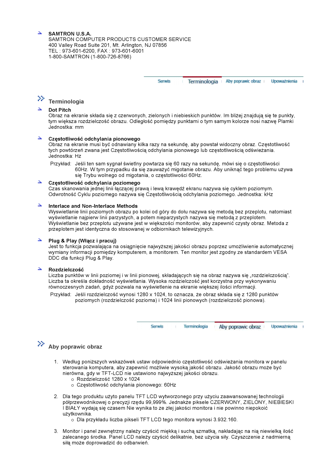 Samsung GS19VTSS/EDC, GS19VTSN/EDC, GS17VTSS/EDC, GS17VTSN/EDC manual Terminologia, Aby poprawic obraz 