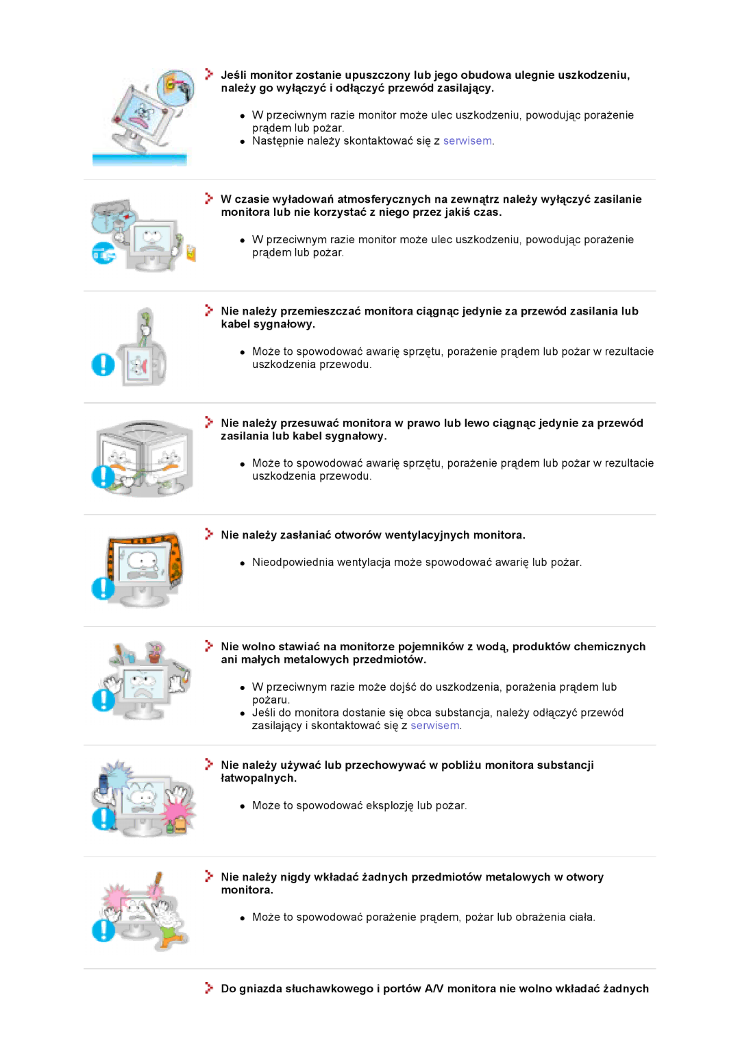 Samsung GS17VTSS/EDC, GS19VTSN/EDC, GS19VTSS/EDC, GS17VTSN/EDC manual Nie należy zasłaniać otworów wentylacyjnych monitora 