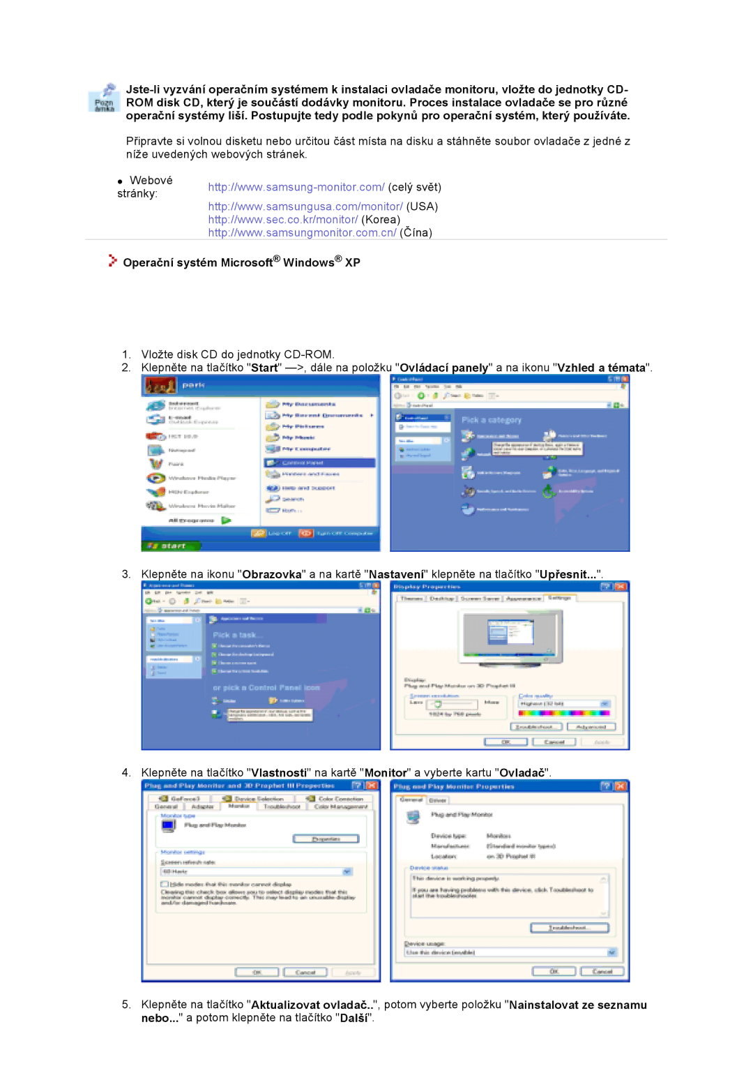 Samsung GS17VTSN/EDC, GS19VTSS/EDC, GS17VTSS/EDC manual Operační systém Microsoft Windows XP 