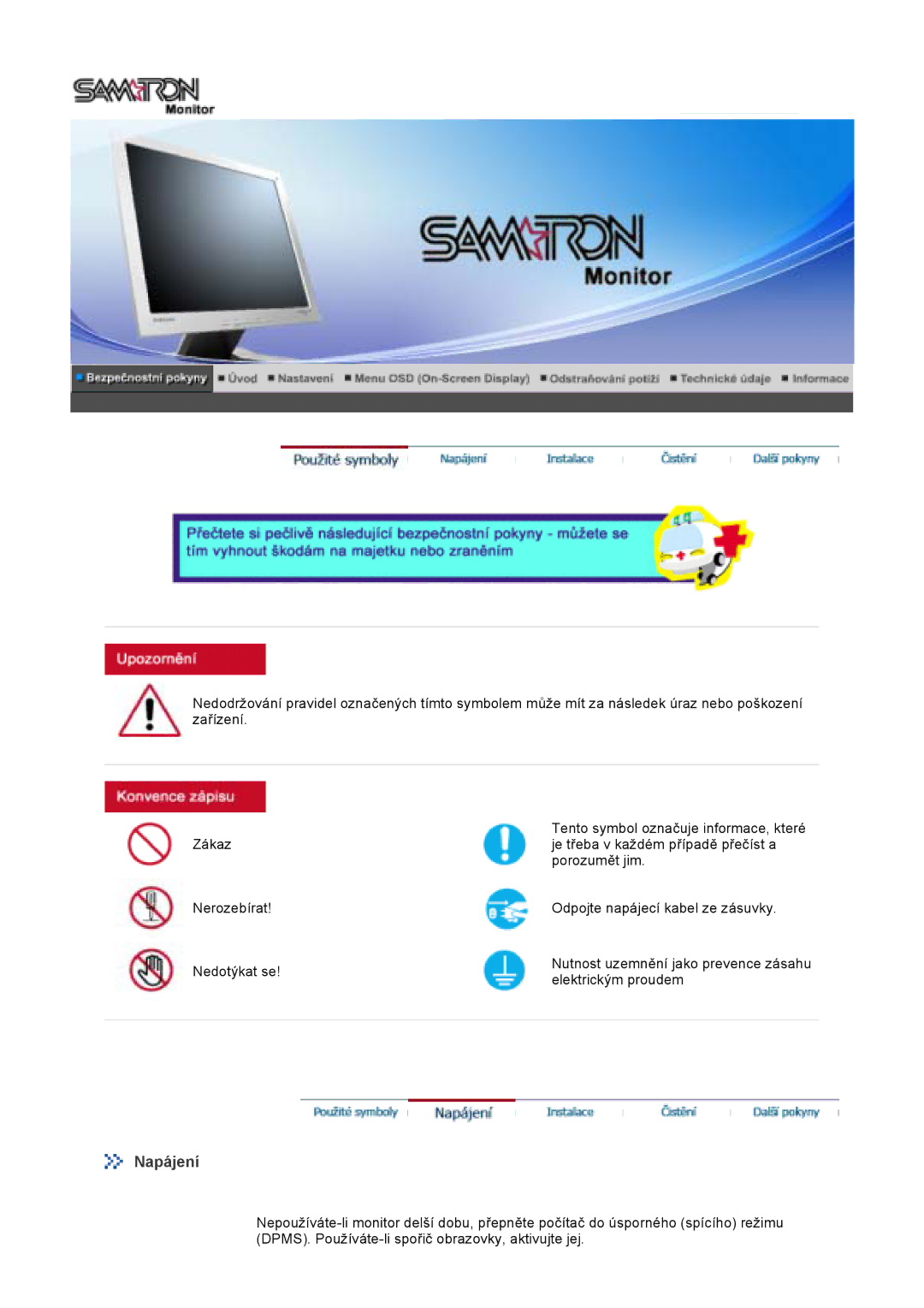 Samsung GS17VTSN/EDC, GS19VTSS/EDC, GS17VTSS/EDC manual Napájení 