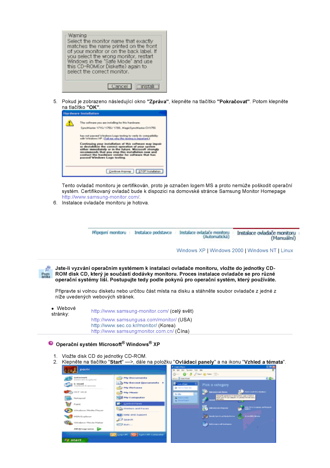 Samsung GS17VTSN/EDC, GS19VTSS/EDC, GS17VTSS/EDC manual Operační systém Microsoft Windows XP 