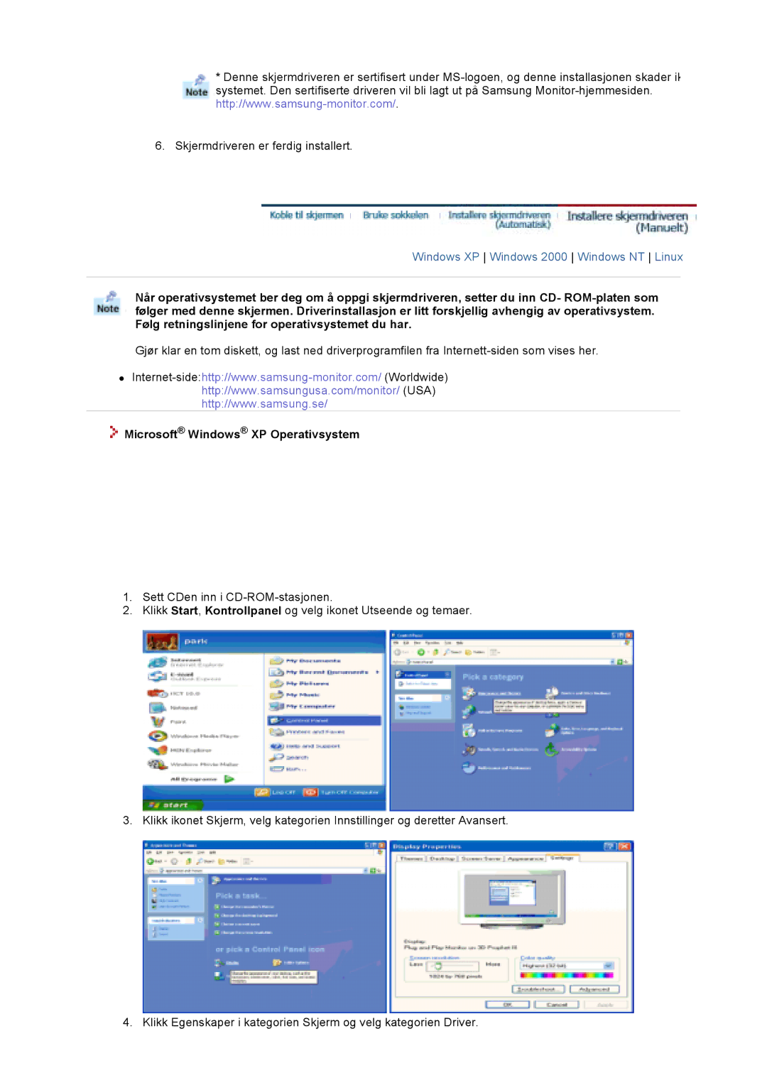 Samsung GS17VTSS/EDC, GS19VTSS/EDC manual Microsoft Windows XP Operativsystem 