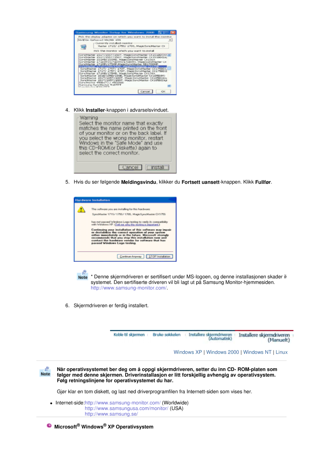 Samsung GS17VTSS/EDC, GS19VTSS/EDC manual Microsoft Windows XP Operativsystem 