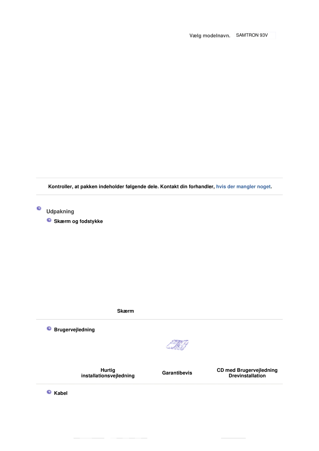 Samsung GS17VTSS/EDC, GS19VTSS/EDC manual Vælg modelnavn 