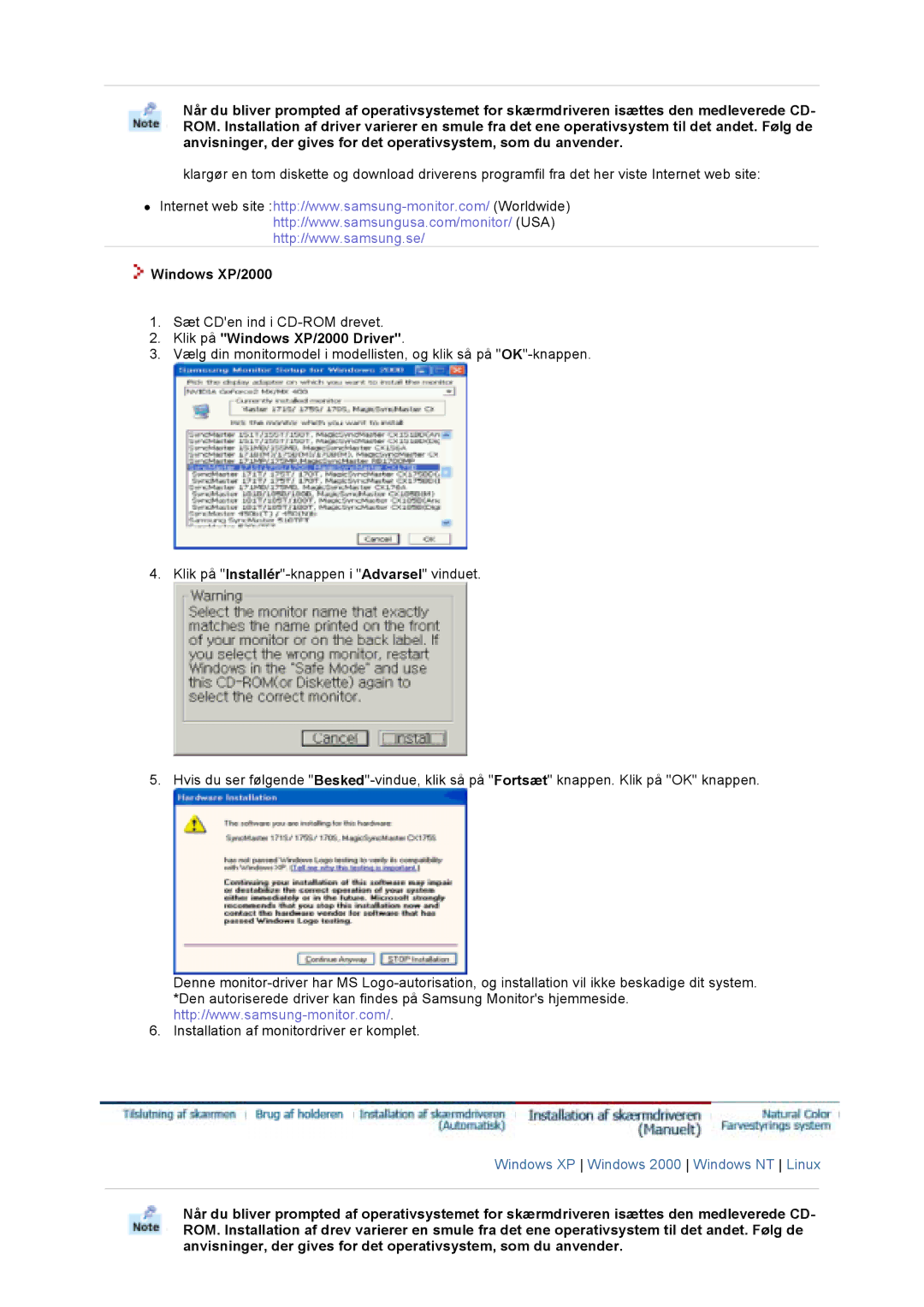 Samsung GS19VTSS/EDC, GS17VTSS/EDC manual Klik på Windows XP/2000 Driver 